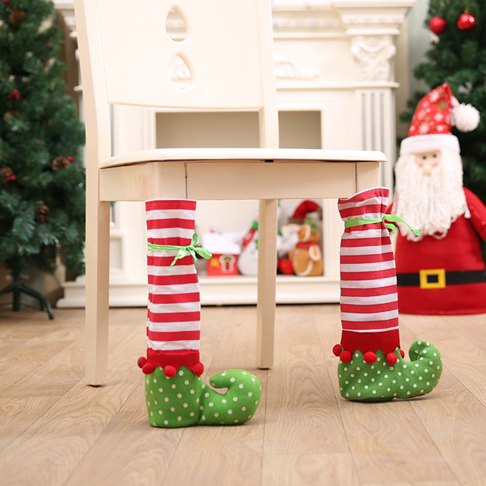 Christmas Chair Table Leg Cover Striped Santa Claus Boots Sleeve Party Decor