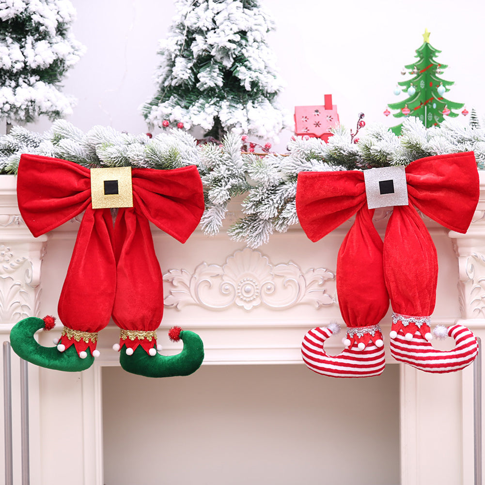 Bowknot Elf Boots Christmas Tree Party Home Hotel Shop Hanging Decor Ornament