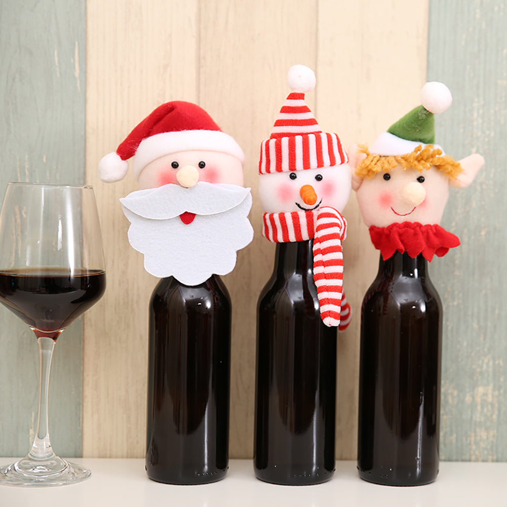 Christmas Snowman Santa Elf Wine Bottle Cover Wrap Xmas Dinner Party Table Gift