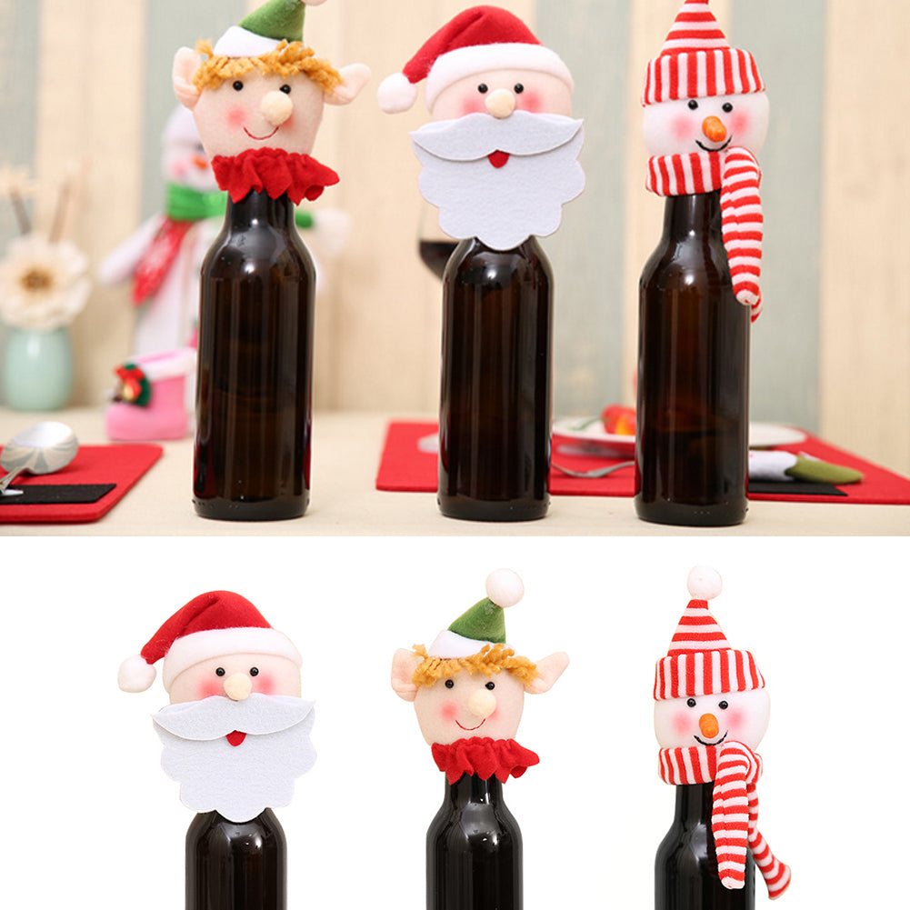 Christmas Snowman Santa Elf Wine Bottle Cover Wrap Xmas Dinner Party Table Gift