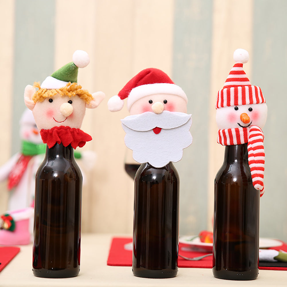 Christmas Snowman Santa Elf Wine Bottle Cover Wrap Xmas Dinner Party Table Gift