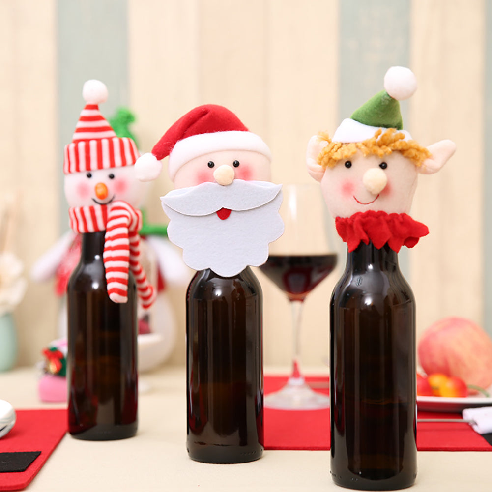Christmas Snowman Santa Elf Wine Bottle Cover Wrap Xmas Dinner Party Table Gift