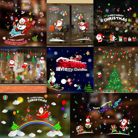 2Pcs Christmas Snowman Santa Claus Glass Window Decor Static Cling Sticker Decal