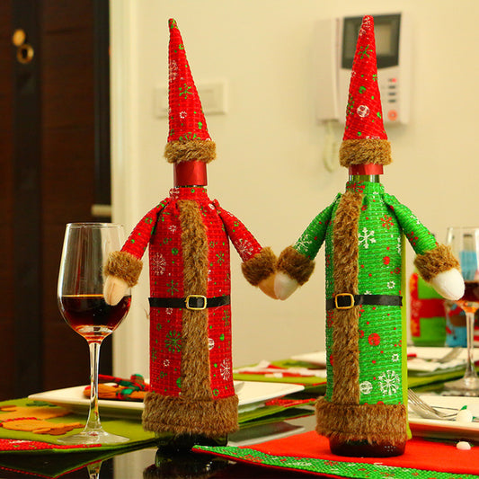 Cute Beer Wine Bottle Cover Gown Robe Hat Bag Xmas Party Dinner Table Decor