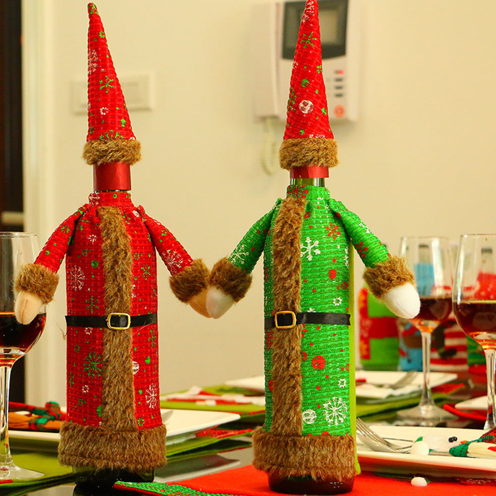Cute Beer Wine Bottle Cover Gown Robe Hat Bag Xmas Party Dinner Table Decor