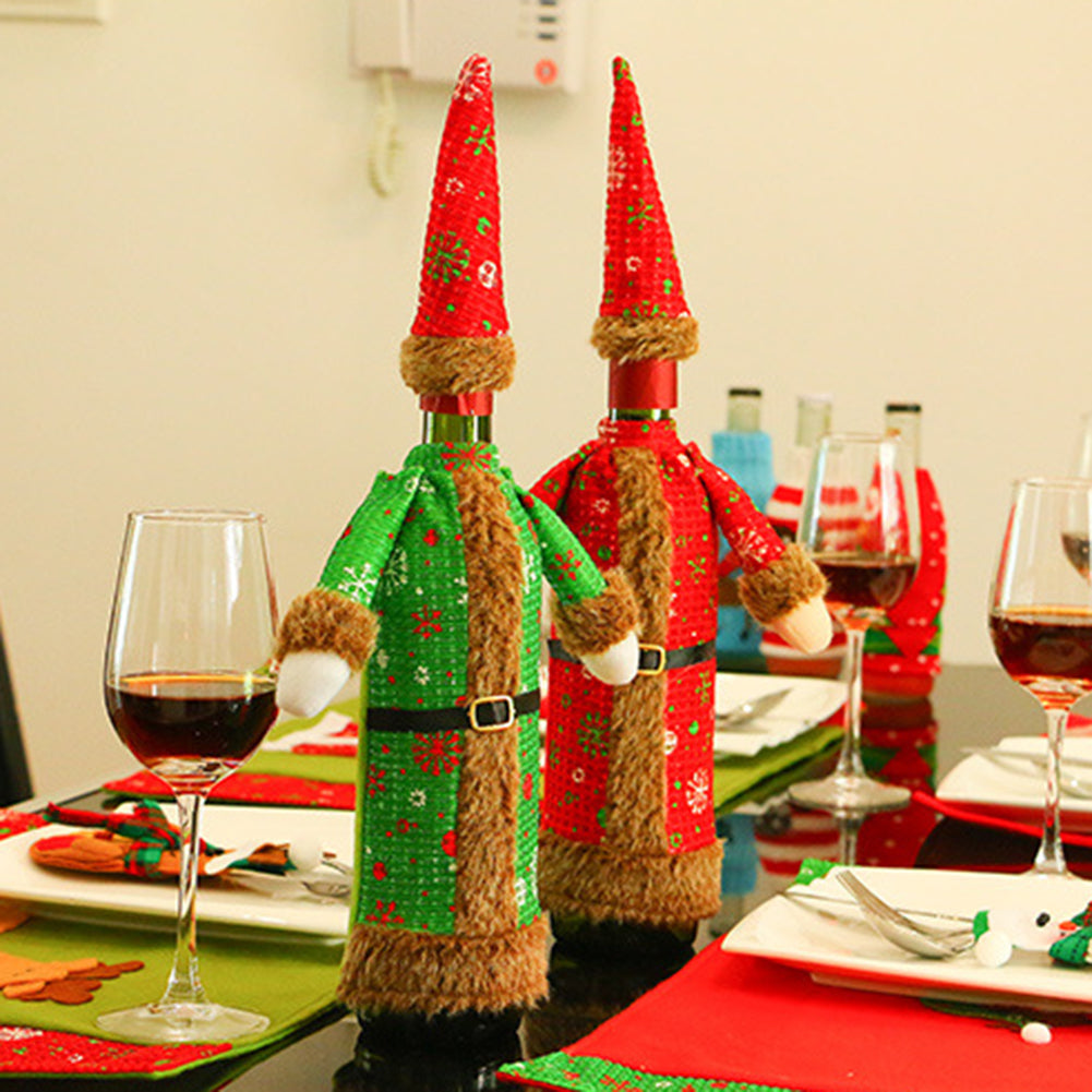 Cute Beer Wine Bottle Cover Gown Robe Hat Bag Xmas Party Dinner Table Decor