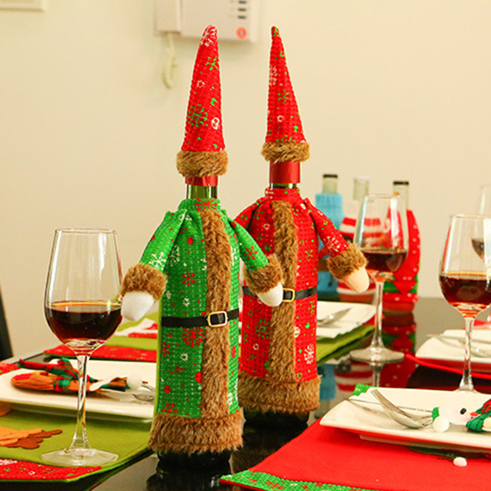 Cute Beer Wine Bottle Cover Gown Robe Hat Bag Xmas Party Dinner Table Decor