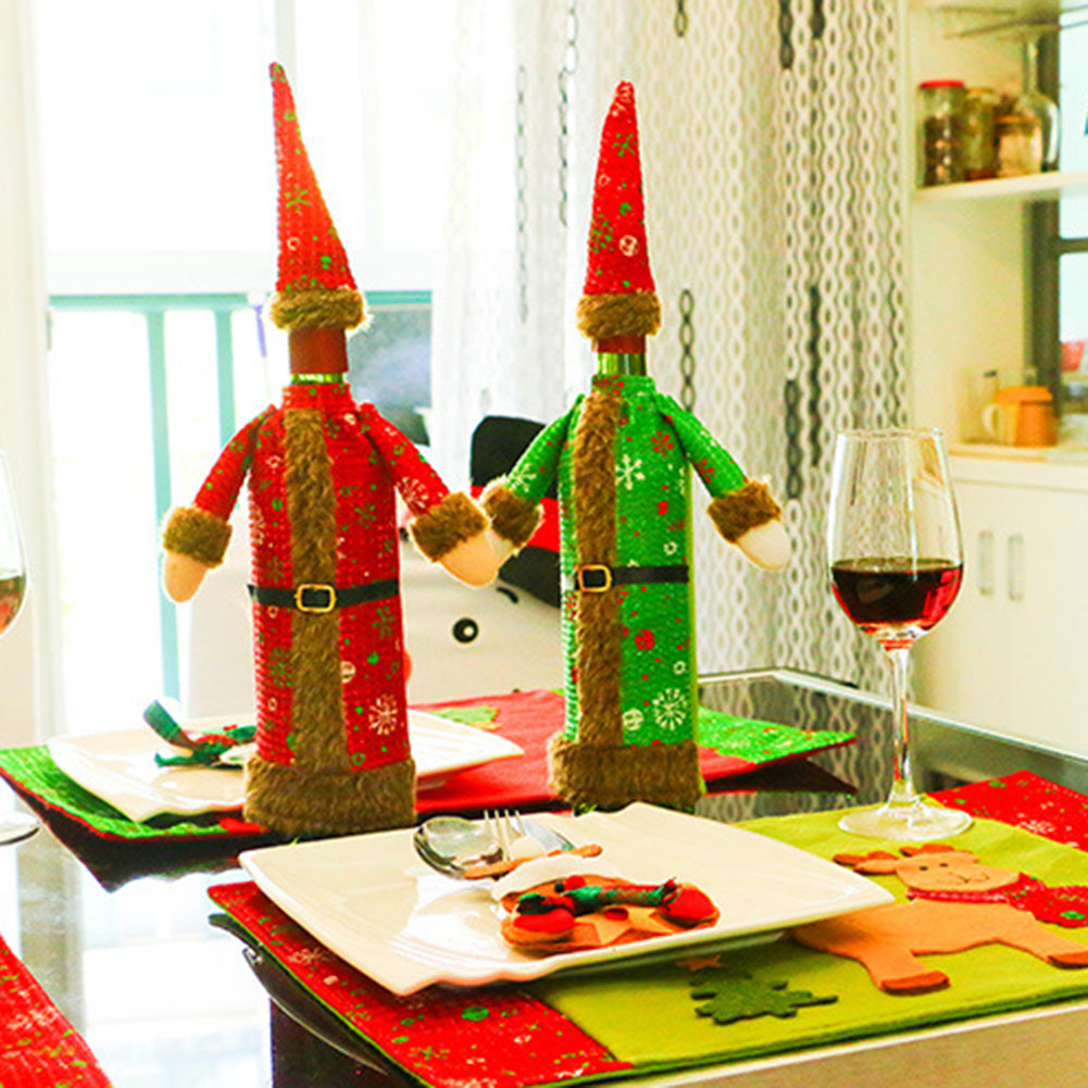 Cute Beer Wine Bottle Cover Gown Robe Hat Bag Xmas Party Dinner Table Decor