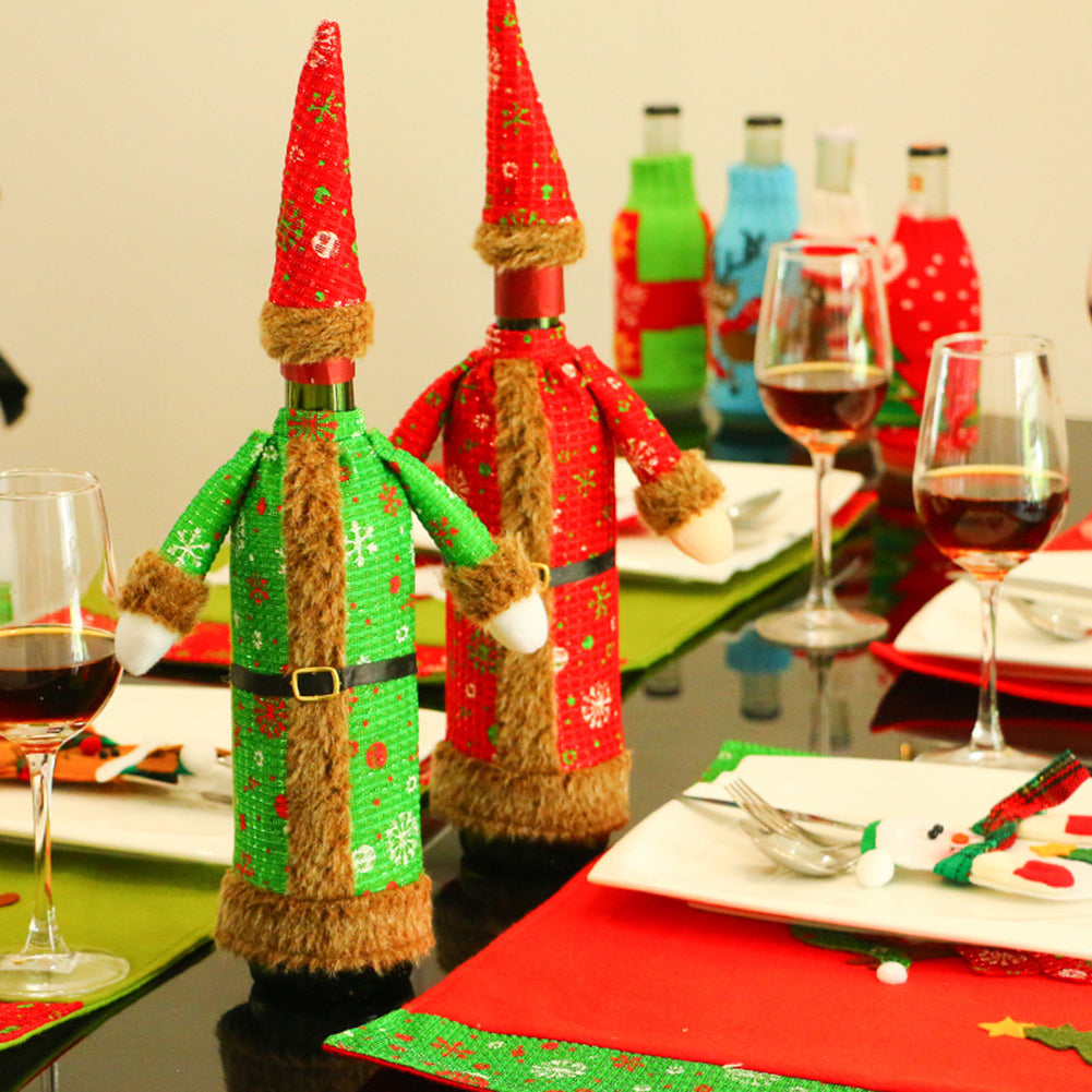 Cute Beer Wine Bottle Cover Gown Robe Hat Bag Xmas Party Dinner Table Decor