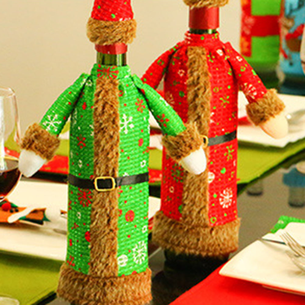 Cute Beer Wine Bottle Cover Gown Robe Hat Bag Xmas Party Dinner Table Decor