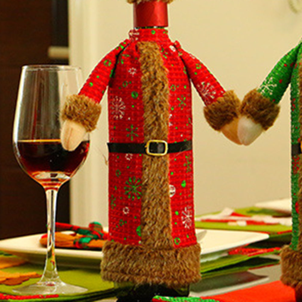 Cute Beer Wine Bottle Cover Gown Robe Hat Bag Xmas Party Dinner Table Decor