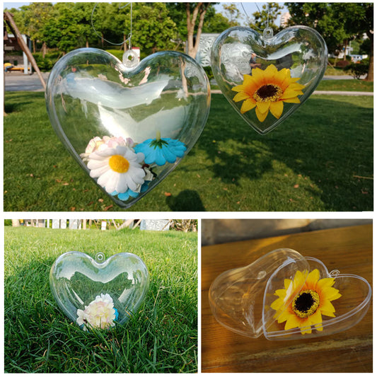 5/10Pcs DIY Clear Plastic Heart Shape Ball Fillable Baubles Christmas Tree Decor