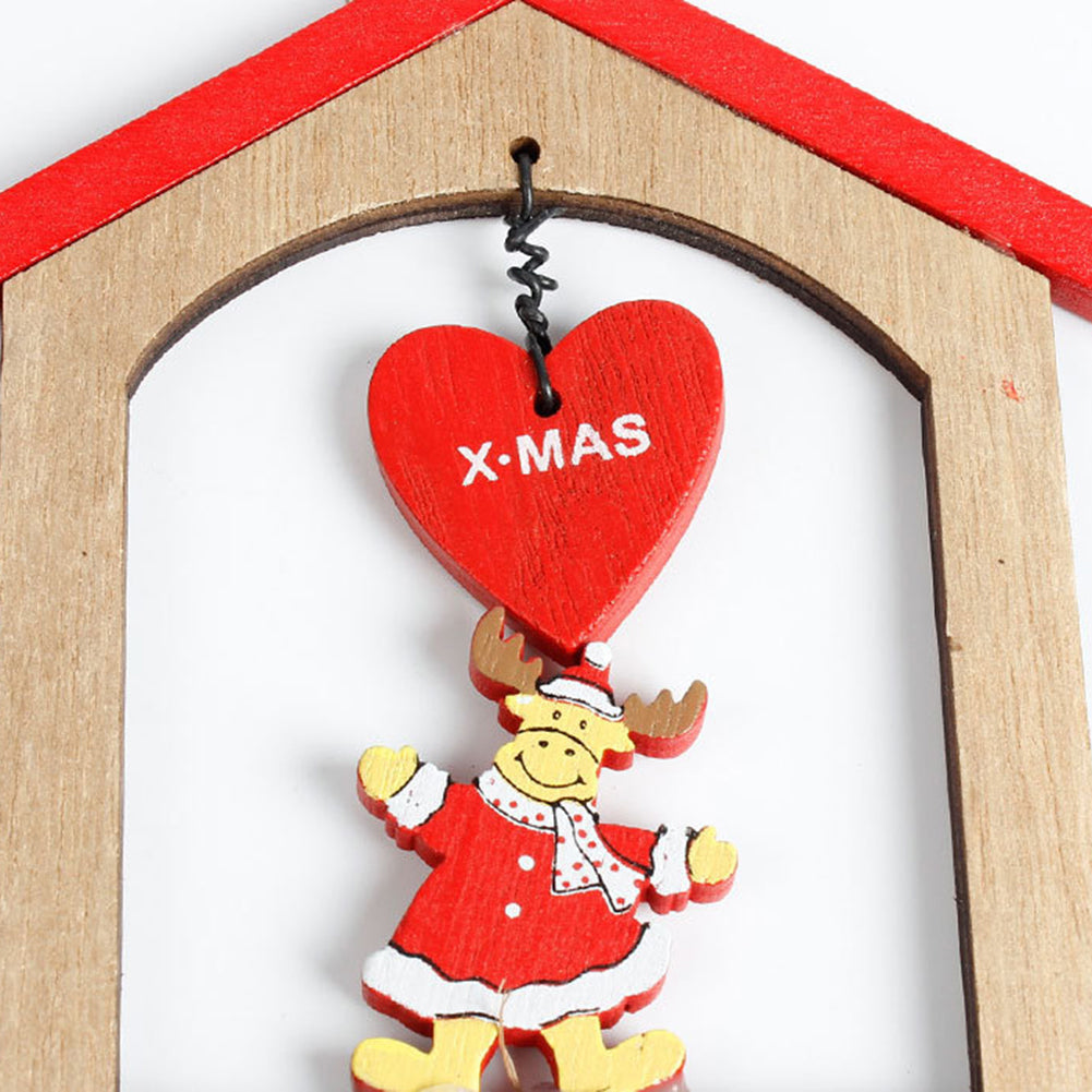 Creative Wooden Christmas House Bell Tassel Beads Hanging Pendant Xmas Ornament