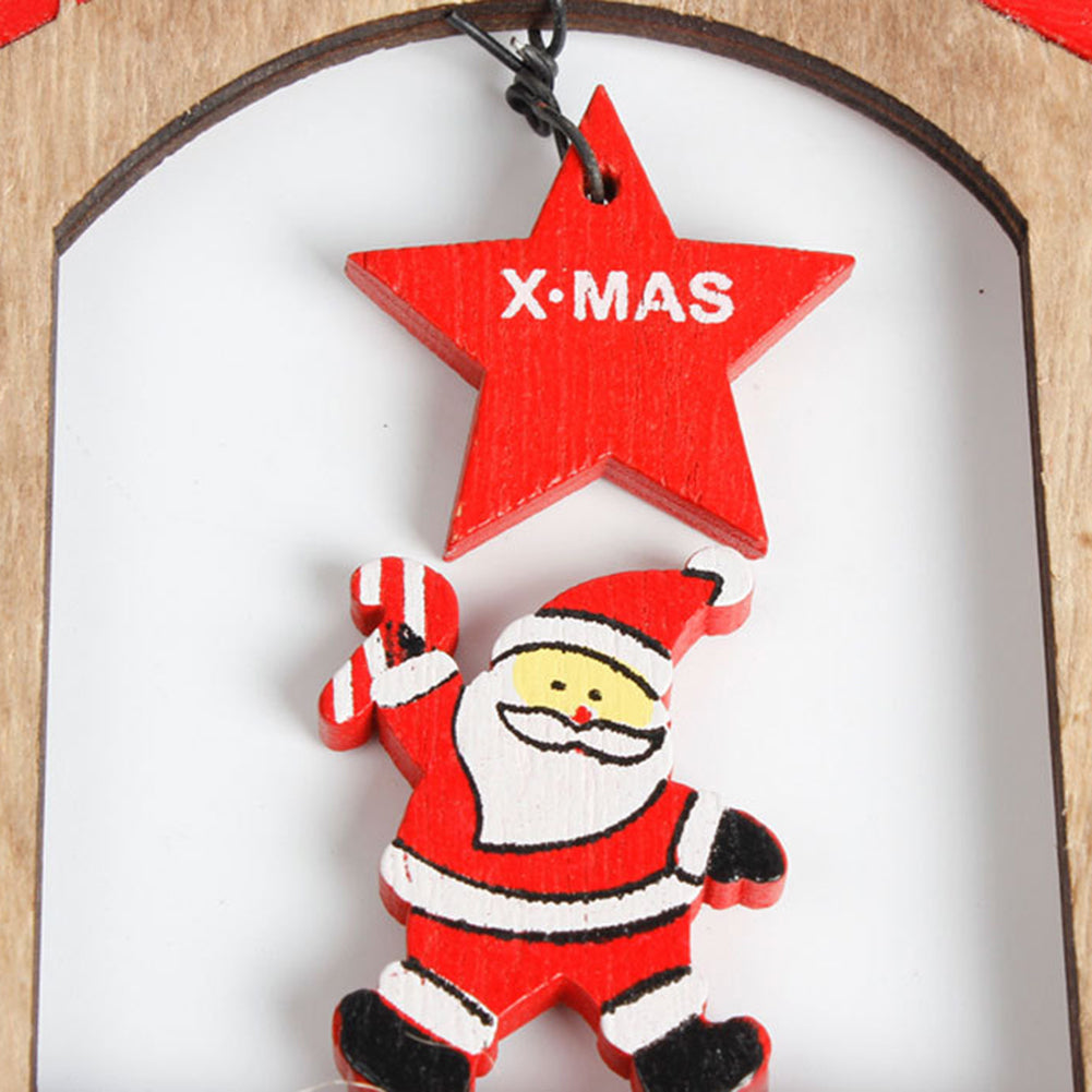 Creative Wooden Christmas House Bell Tassel Beads Hanging Pendant Xmas Ornament