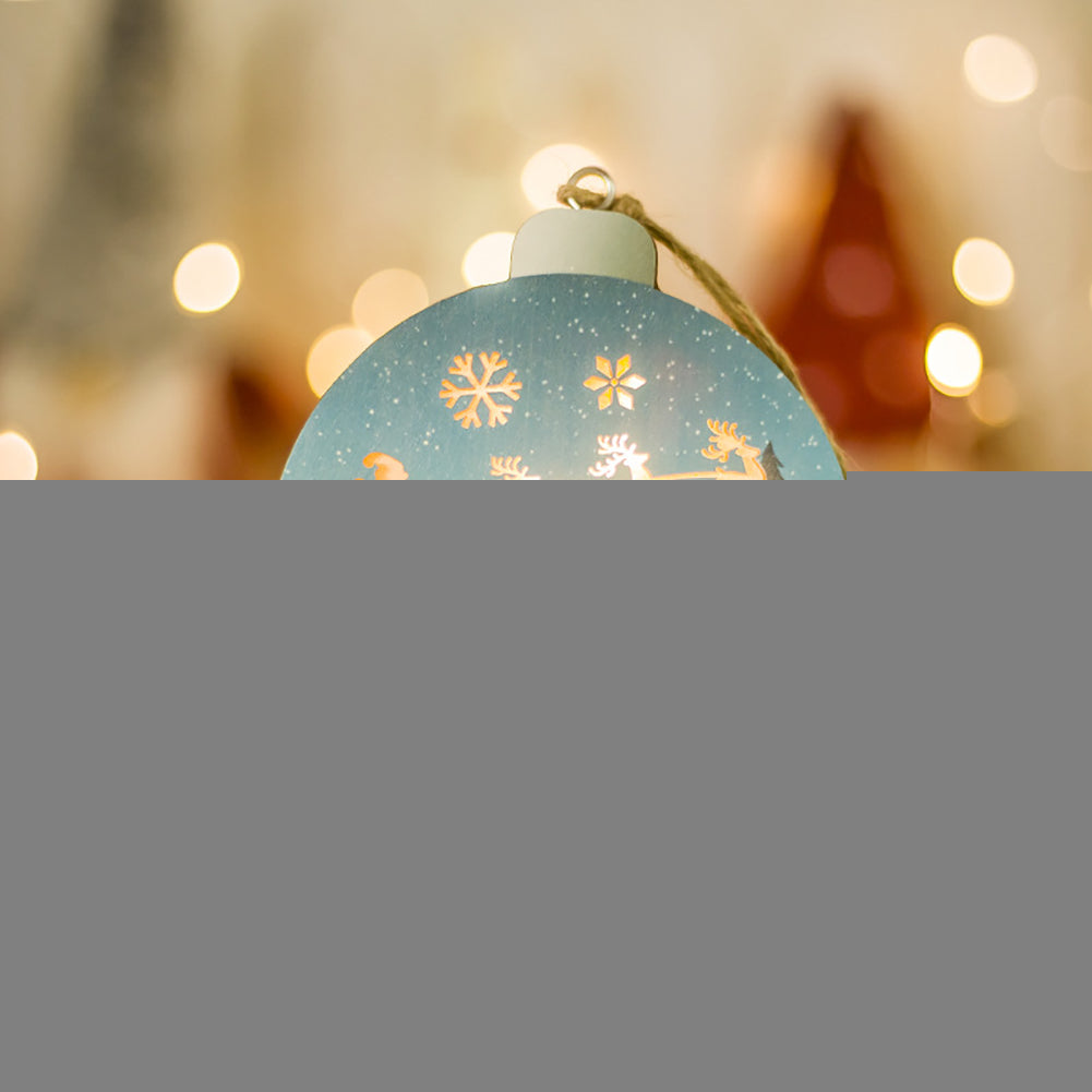 Round Wooden Santa Claus Elf Lighting Pendant Christmas Tree Hanging Ornament