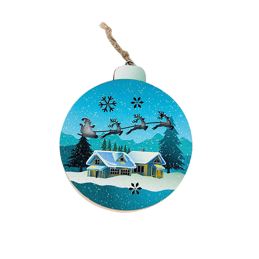 Round Wooden Santa Claus Elf Lighting Pendant Christmas Tree Hanging Ornament