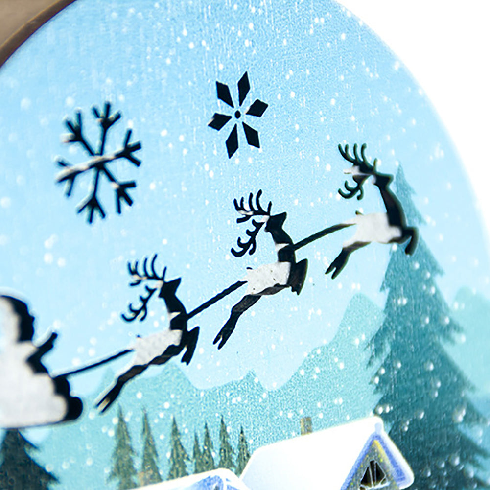 Round Wooden Santa Claus Elf Lighting Pendant Christmas Tree Hanging Ornament