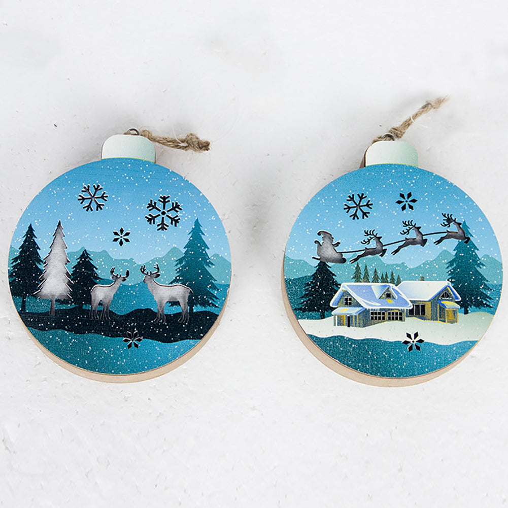 Round Wooden Santa Claus Elf Lighting Pendant Christmas Tree Hanging Ornament