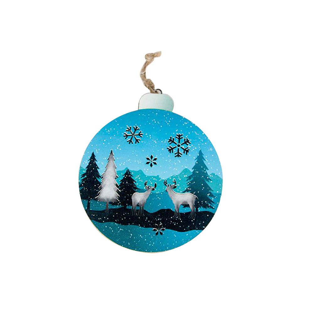 Round Wooden Santa Claus Elf Lighting Pendant Christmas Tree Hanging Ornament