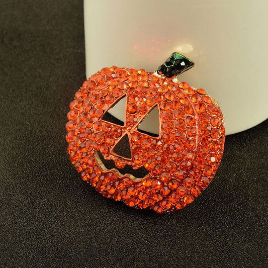 Hollow Rhinestone Pumpkin Brooch Pin Christmas Halloween Jacket Handbag Decor