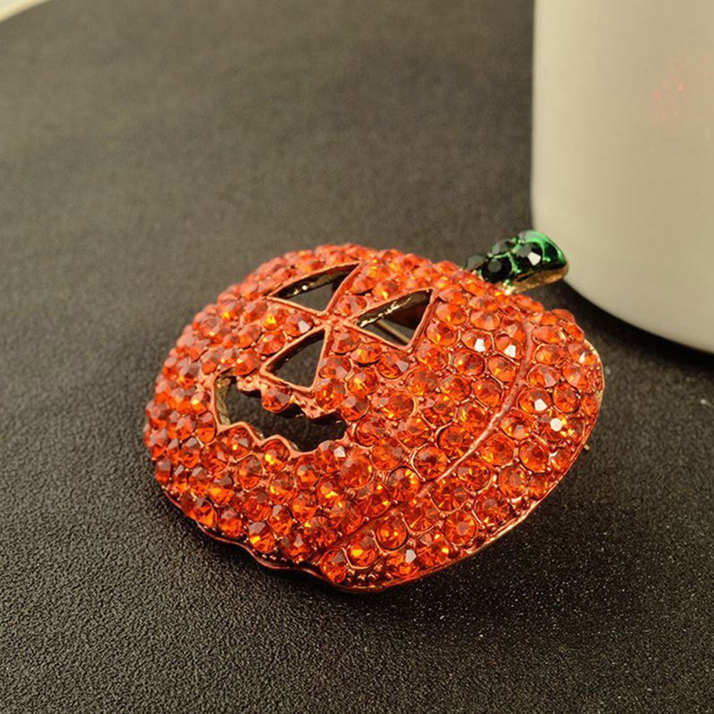 Hollow Rhinestone Pumpkin Brooch Pin Christmas Halloween Jacket Handbag Decor