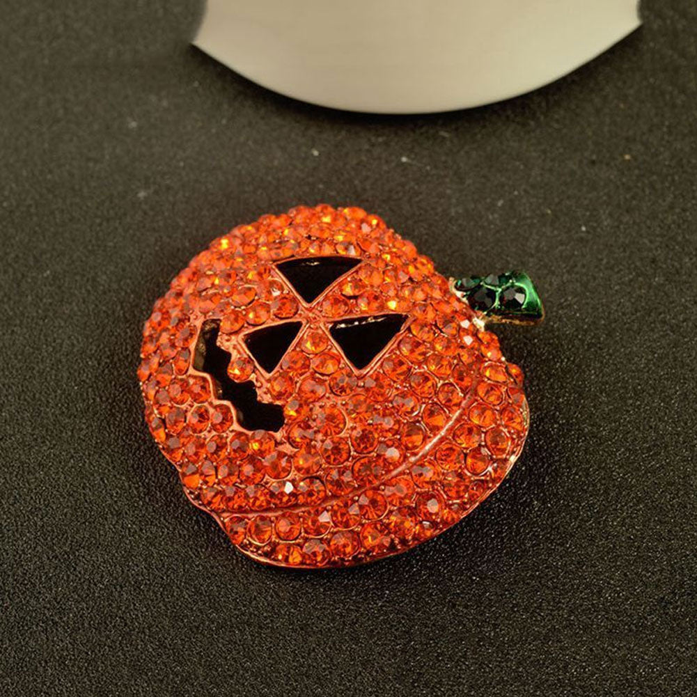 Hollow Rhinestone Pumpkin Brooch Pin Christmas Halloween Jacket Handbag Decor