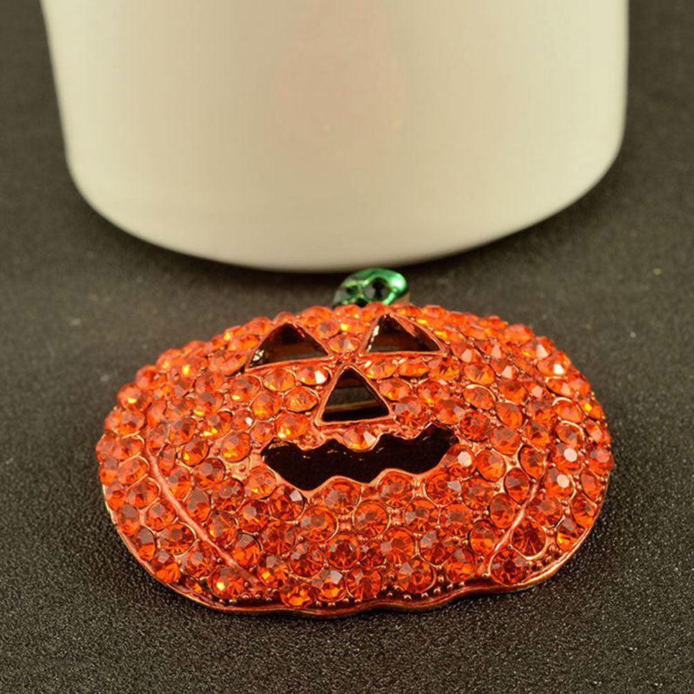 Hollow Rhinestone Pumpkin Brooch Pin Christmas Halloween Jacket Handbag Decor