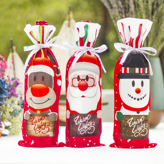 Santa Claus Snowman Christmas Wine Bottle Cover Bag Dinner Party Table Decor