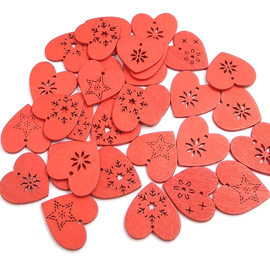 50Pcs Snowflake Heart Shape Hanging Pendant Ornament Christmas Wood Craft Decor