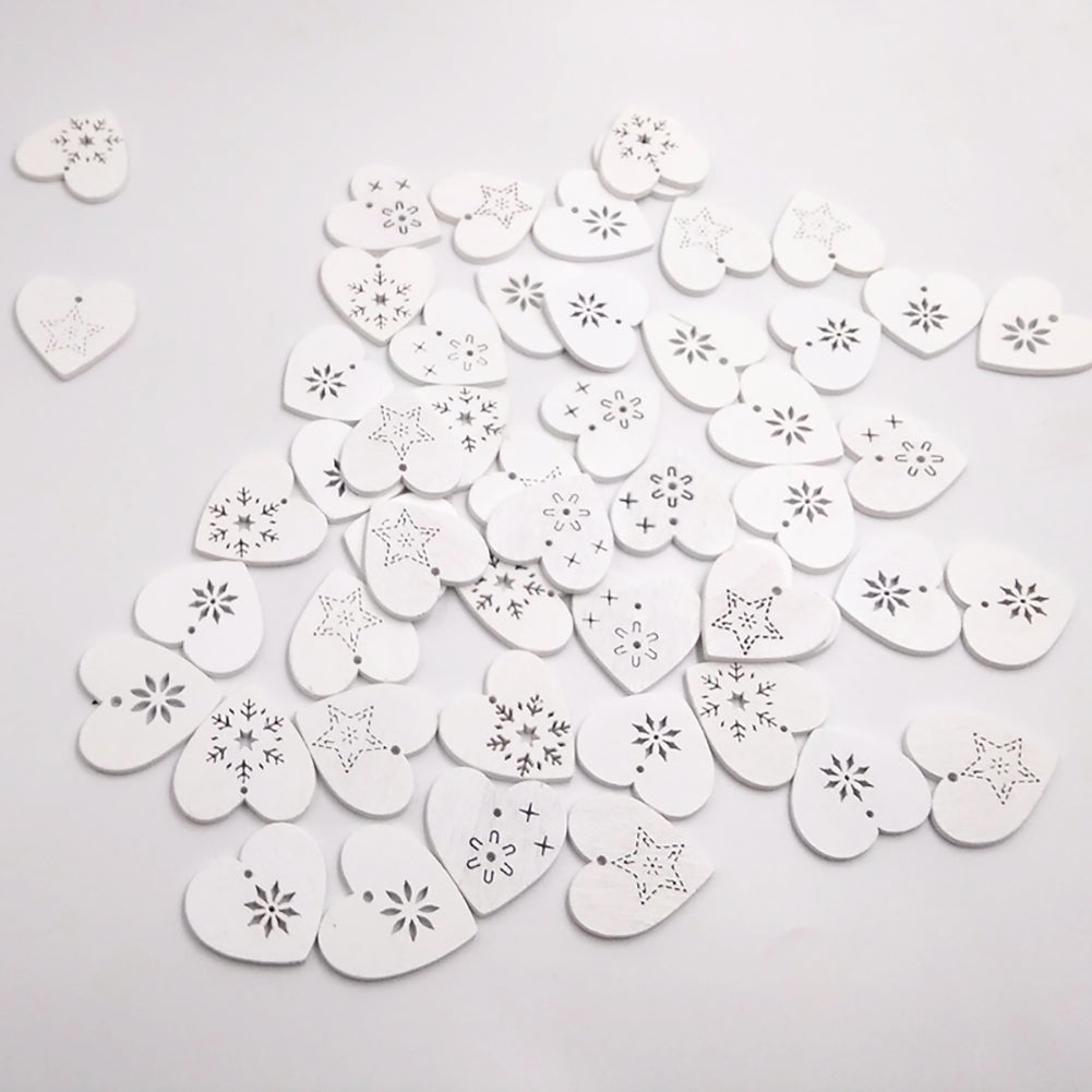 50Pcs Snowflake Heart Shape Hanging Pendant Ornament Christmas Wood Craft Decor