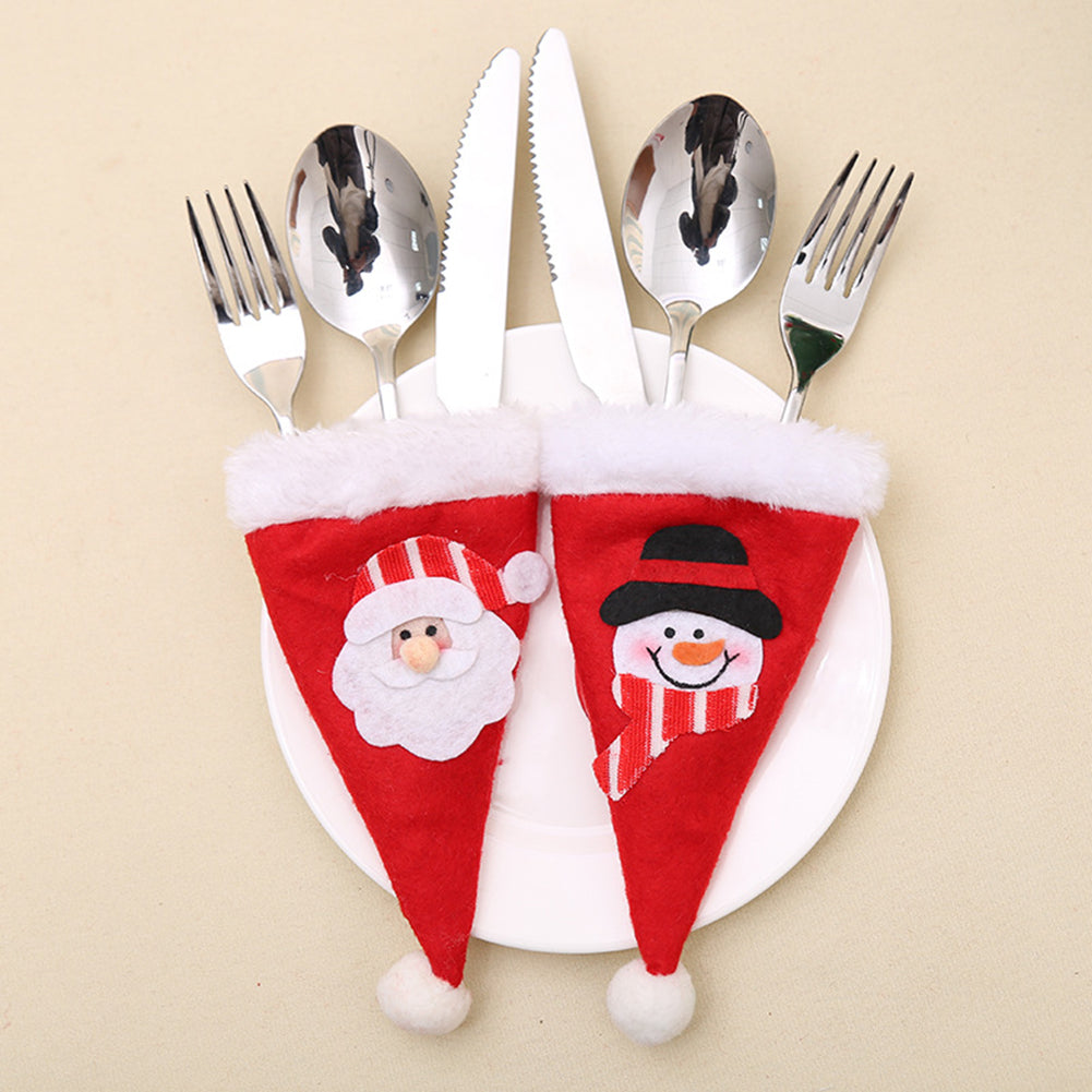 Santa Claus/Snowman Tableware Knife Fork Utensil Bag Hat Christmas Party Decor