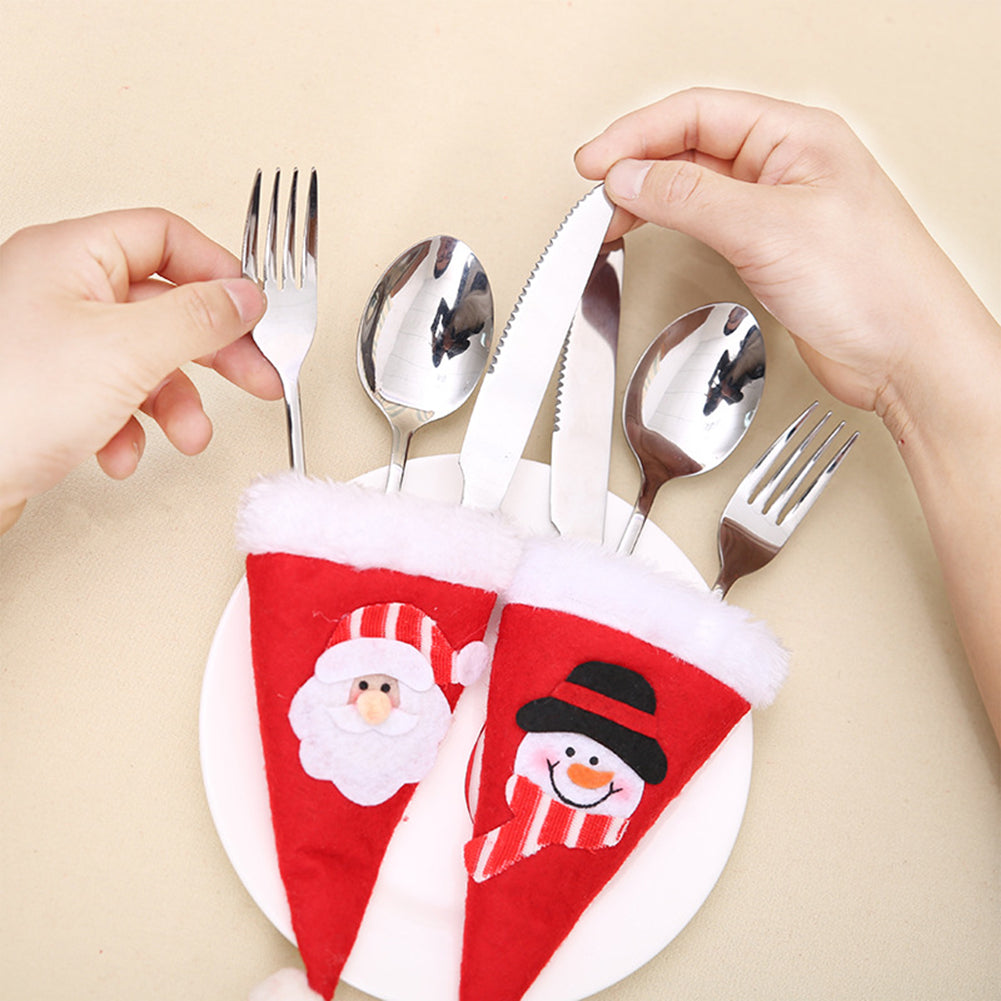 Santa Claus/Snowman Tableware Knife Fork Utensil Bag Hat Christmas Party Decor