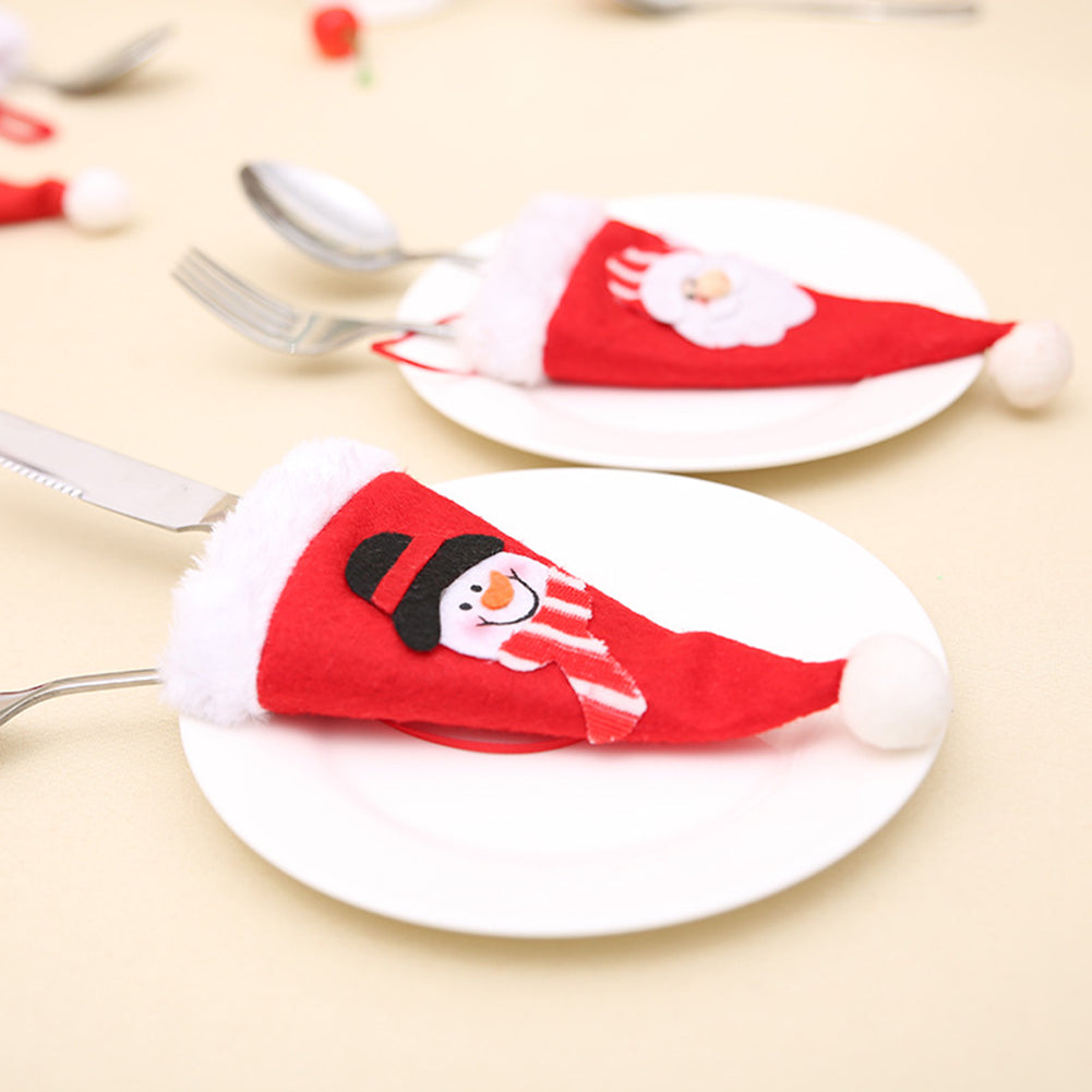 Santa Claus/Snowman Tableware Knife Fork Utensil Bag Hat Christmas Party Decor