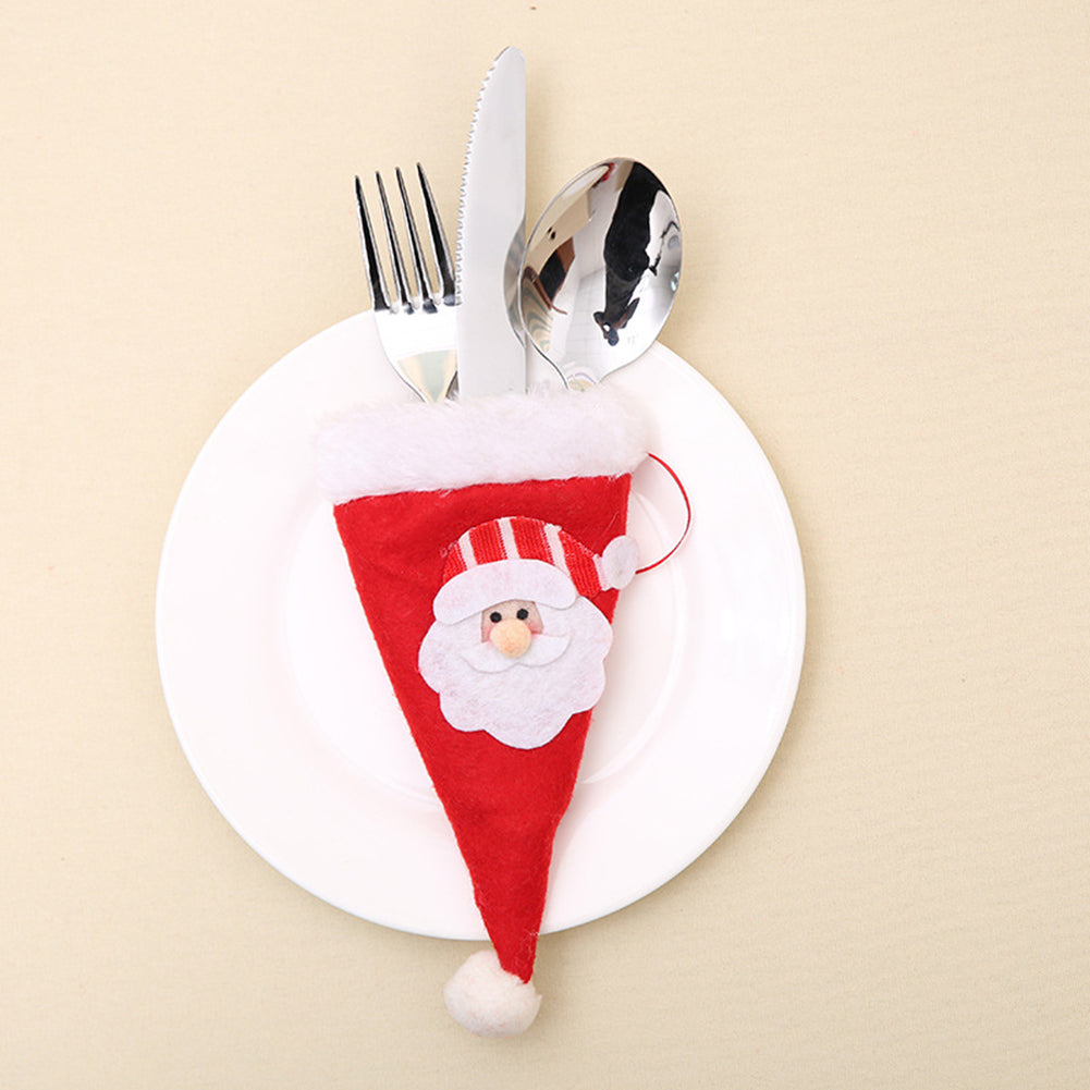 Santa Claus/Snowman Tableware Knife Fork Utensil Bag Hat Christmas Party Decor