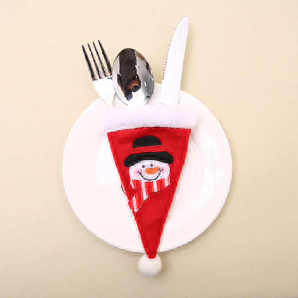 Santa Claus/Snowman Tableware Knife Fork Utensil Bag Hat Christmas Party Decor