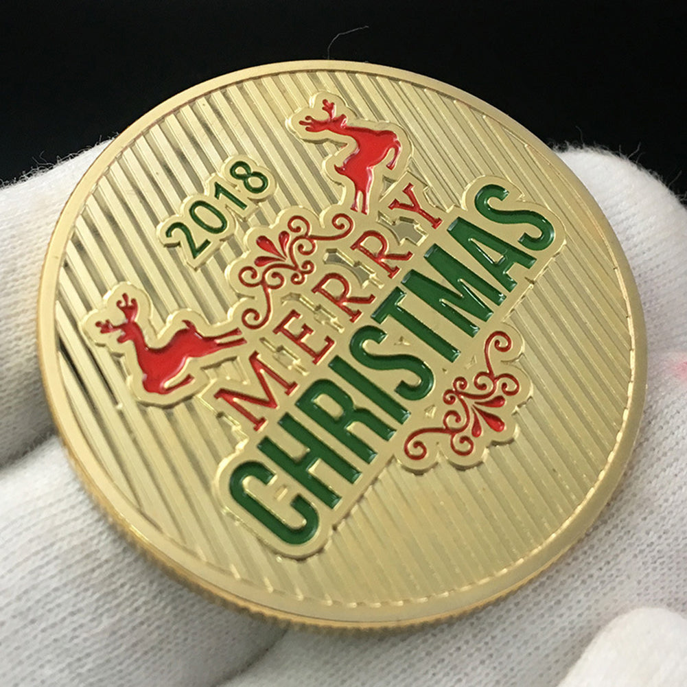 Merry Christmas Santa Sled Commemorative Coin Souvenir Embossing Collection Gift