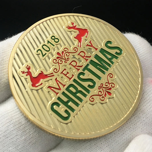 Merry Christmas Santa Sled Commemorative Coin Souvenir Embossing Collection Gift