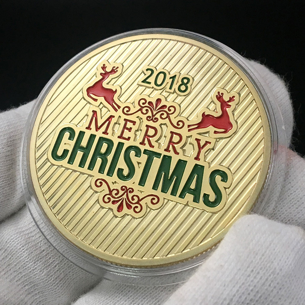 Merry Christmas Santa Sled Commemorative Coin Souvenir Embossing Collection Gift