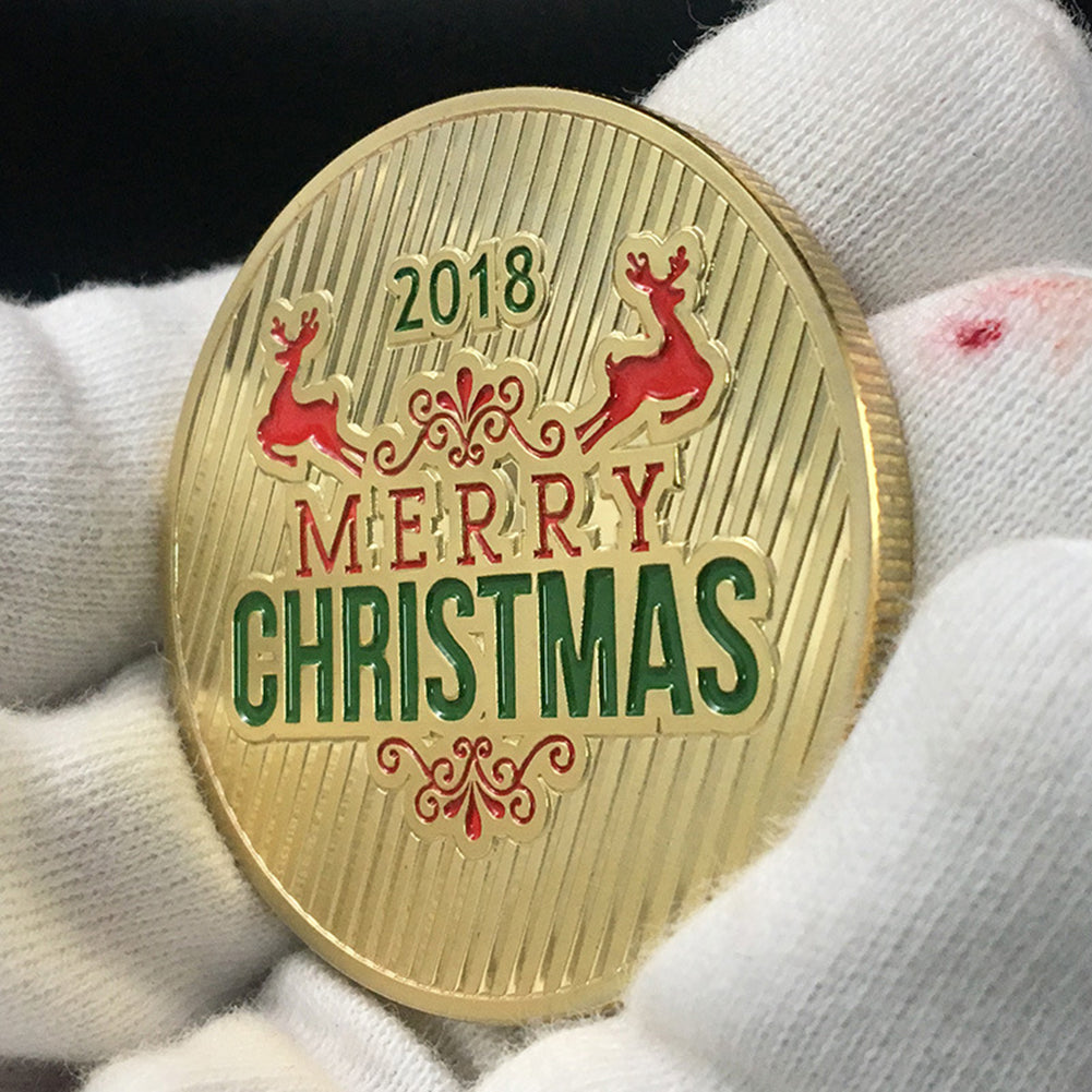 Merry Christmas Santa Sled Commemorative Coin Souvenir Embossing Collection Gift