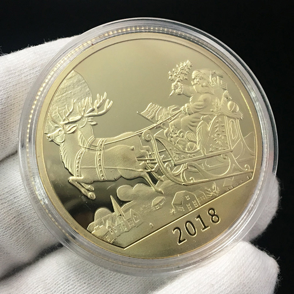 Merry Christmas Santa Sled Commemorative Coin Souvenir Embossing Collection Gift