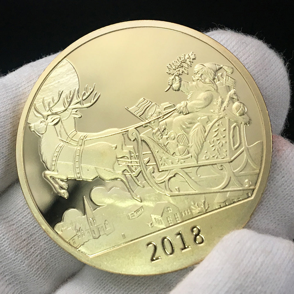 Merry Christmas Santa Sled Commemorative Coin Souvenir Embossing Collection Gift