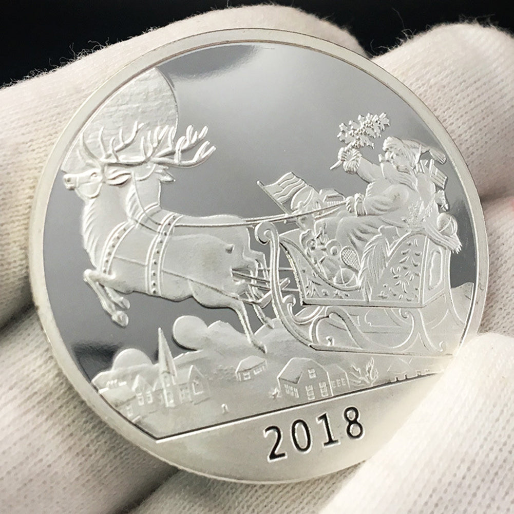 Merry Christmas Santa Sled Commemorative Coin Souvenir Embossing Collection Gift