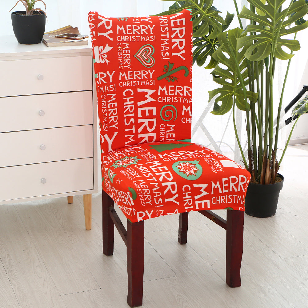 Christmas Snowflake Santa Elastic Stretch Seat Chair Cover Dining Room Decor