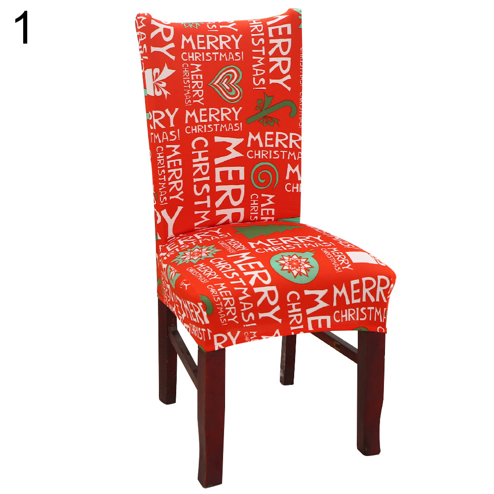 Christmas Snowflake Santa Elastic Stretch Seat Chair Cover Dining Room Decor