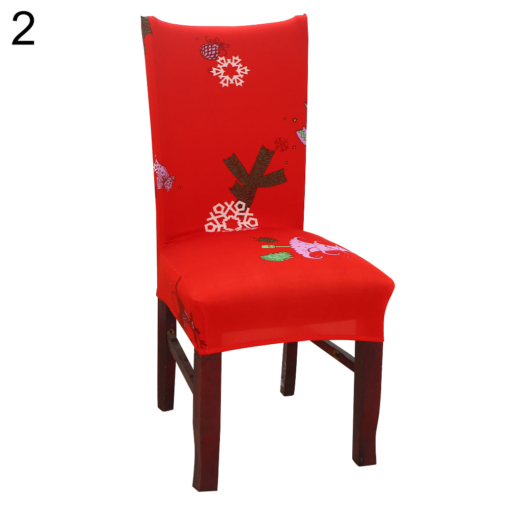 Christmas Snowflake Santa Elastic Stretch Seat Chair Cover Dining Room Decor