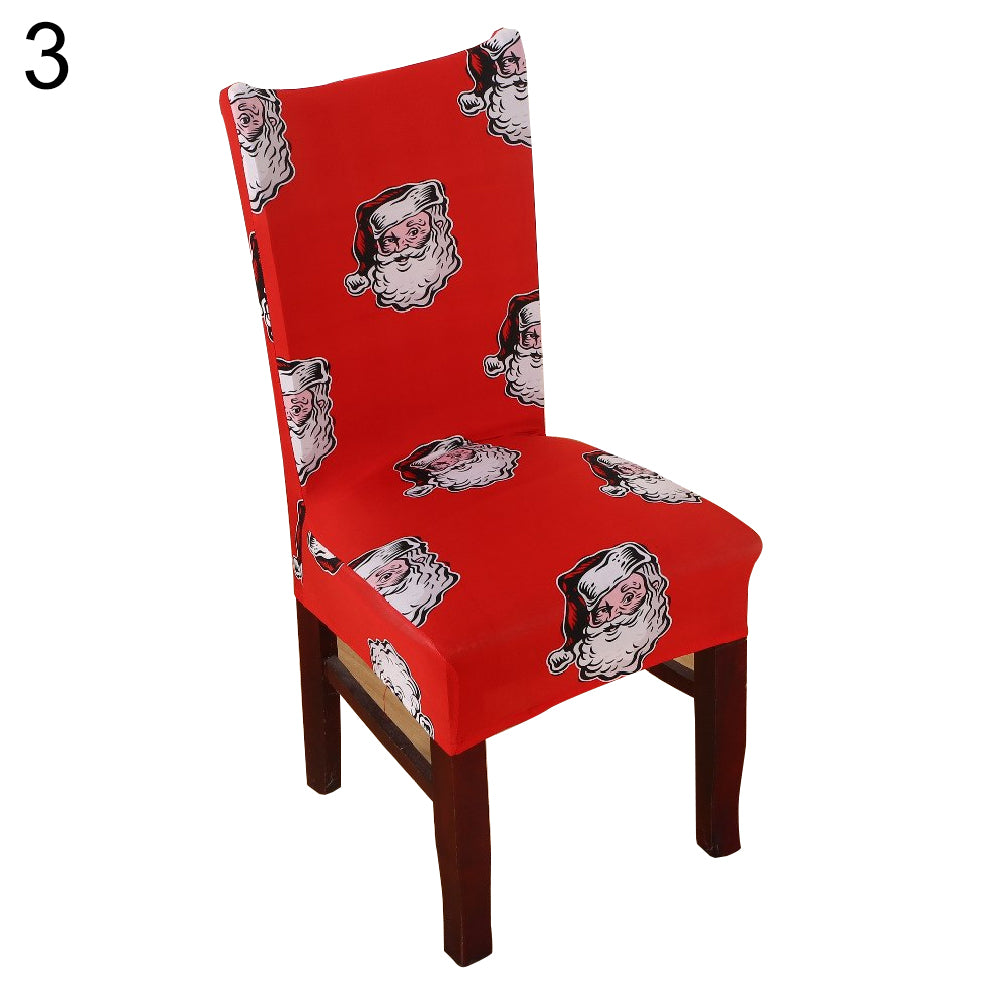 Christmas Snowflake Santa Elastic Stretch Seat Chair Cover Dining Room Decor