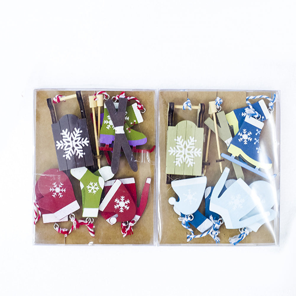 Sleigh Car Stockings Shoes Gloves Clothes Hat Set Wooden Christmas Tree Ornament