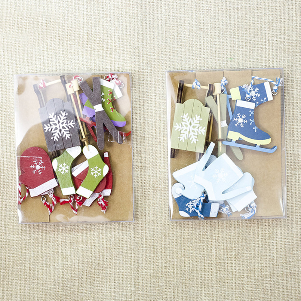 Sleigh Car Stockings Shoes Gloves Clothes Hat Set Wooden Christmas Tree Ornament