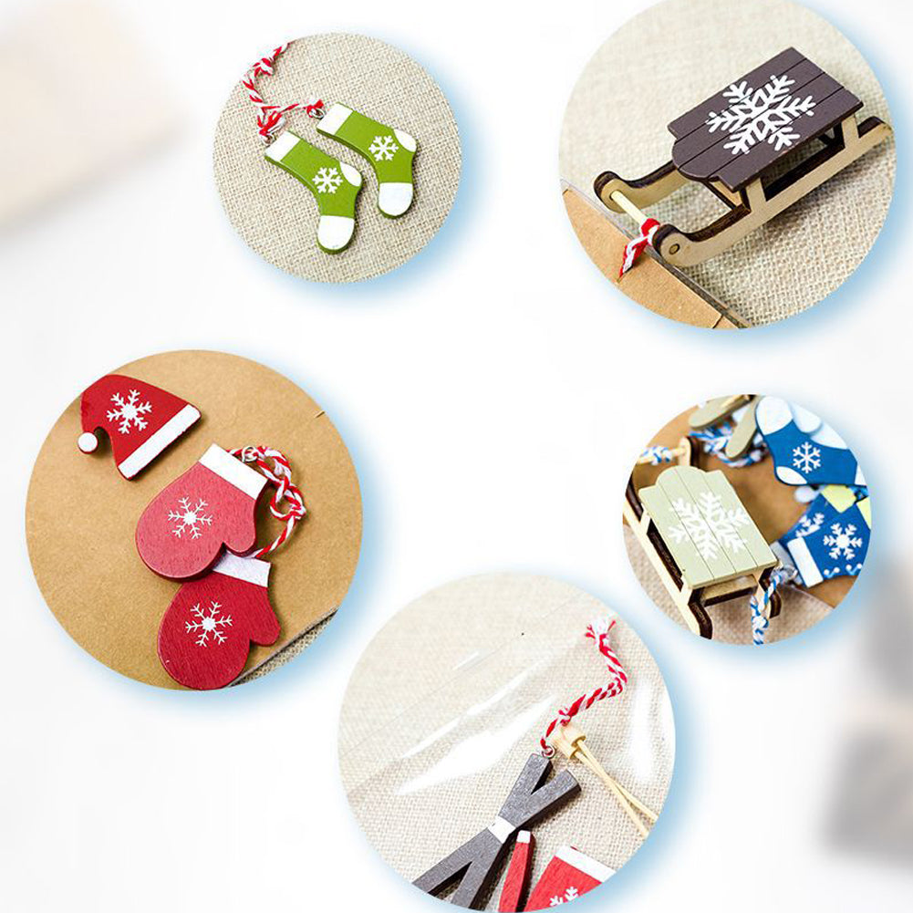 Sleigh Car Stockings Shoes Gloves Clothes Hat Set Wooden Christmas Tree Ornament