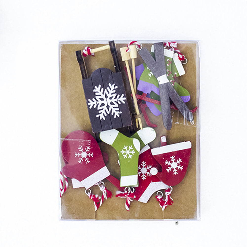 Sleigh Car Stockings Shoes Gloves Clothes Hat Set Wooden Christmas Tree Ornament